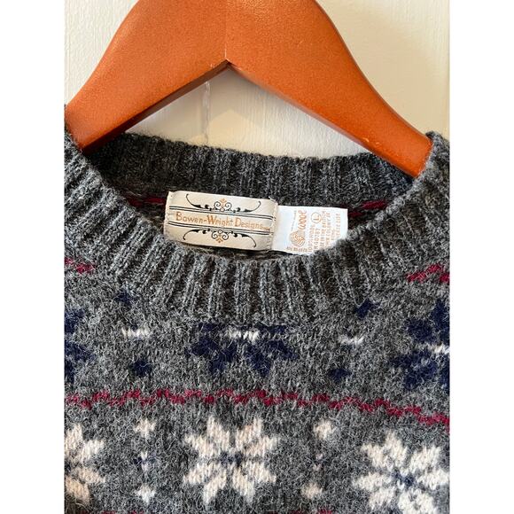 Vintage Bowen & Wright Boys Wool Snowflake Print Sweater Gray L - Picture 4 of 4